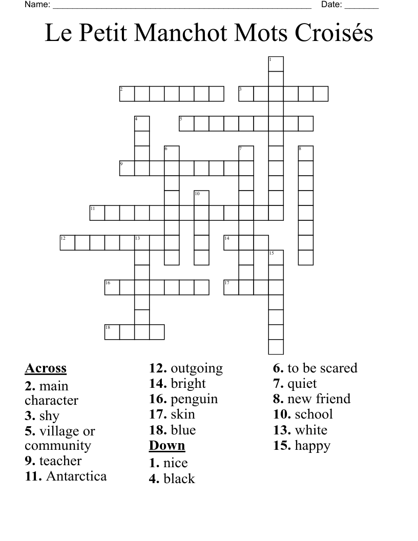 Le Petit Manchot Mots Croisés Crossword