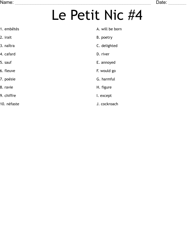 Le Petit Nic #4  Worksheet