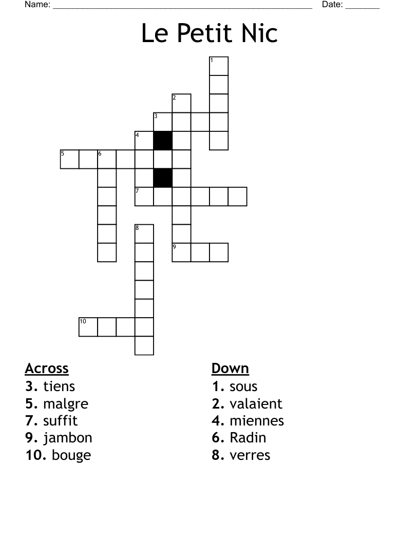 Le Petit Nic  Crossword