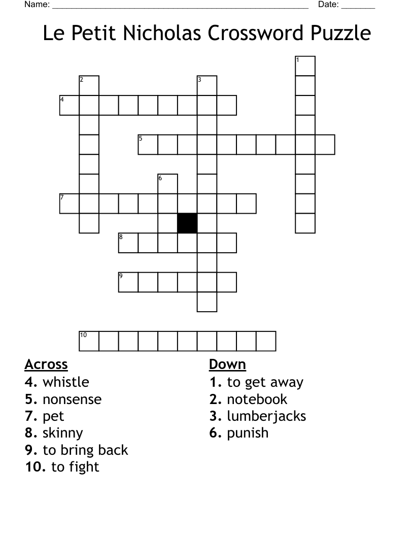 Le Petit Nicholas Crossword Puzzle