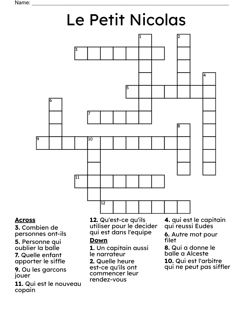 Le Petit Nicolas Crossword