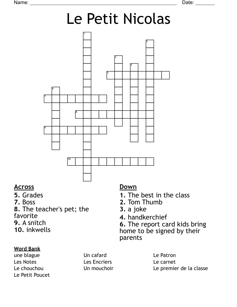 Le Petit Nicolas Crossword