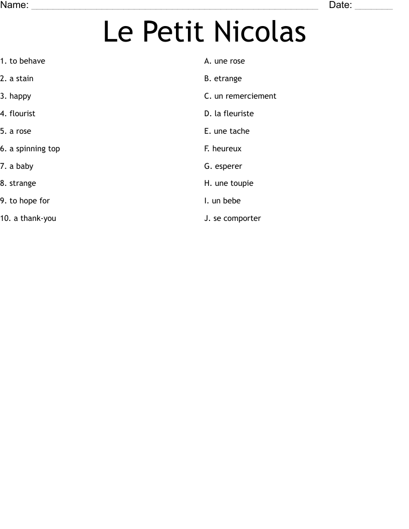 Le Petit Nicolas Worksheet