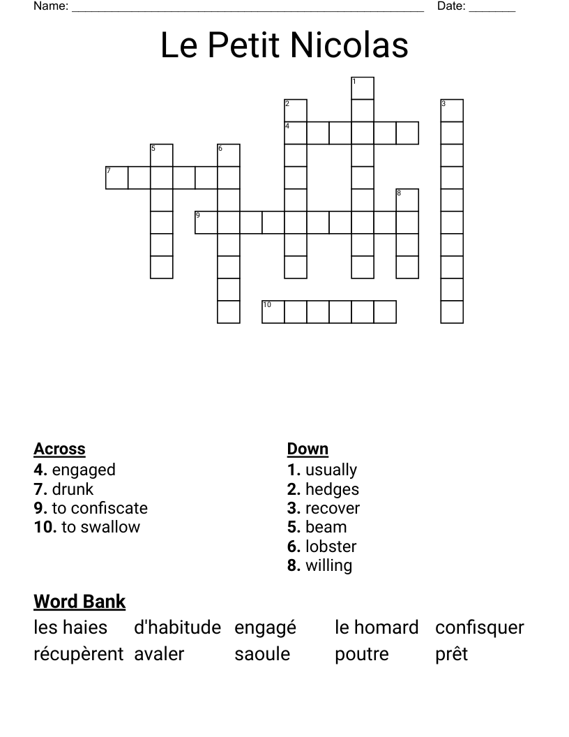 Le Petit Nicolas Crossword