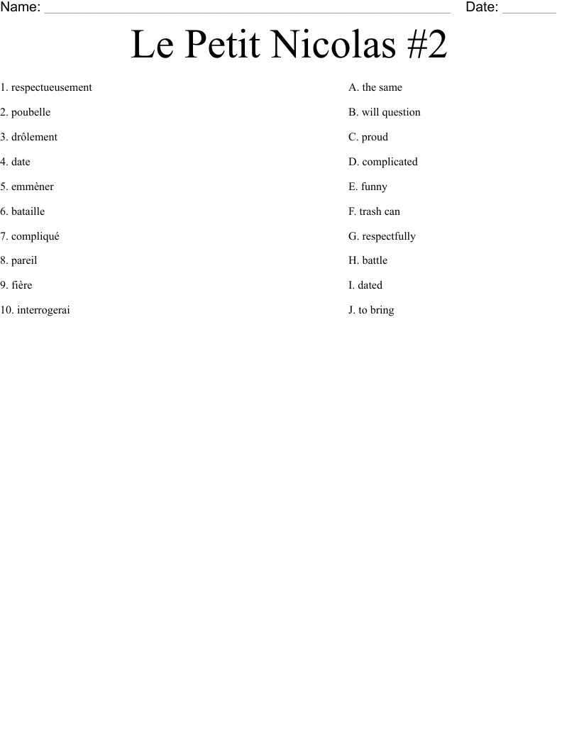 Le Petit Nicolas #2 Worksheet