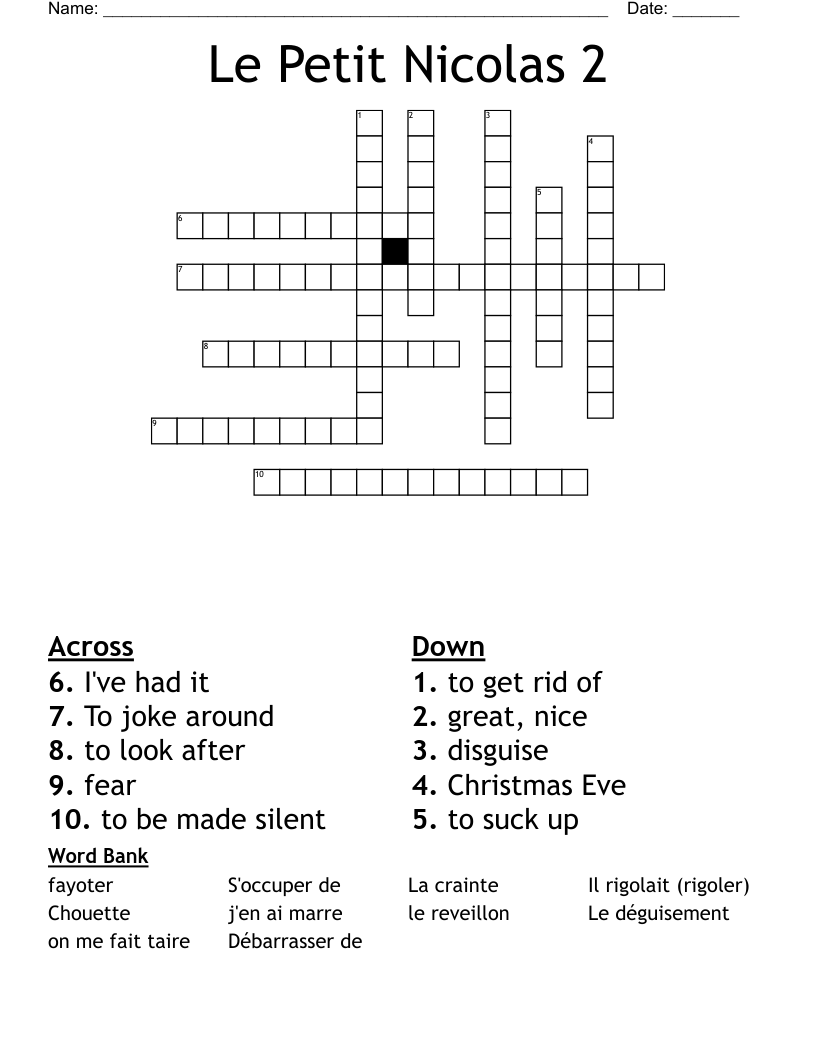 Le Petit Nicolas 2 Crossword