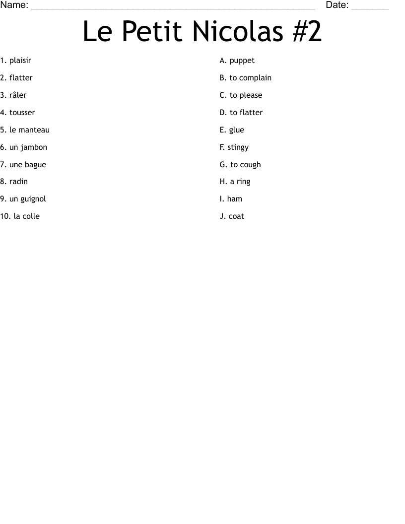 Le Petit Nicolas #2 Worksheet