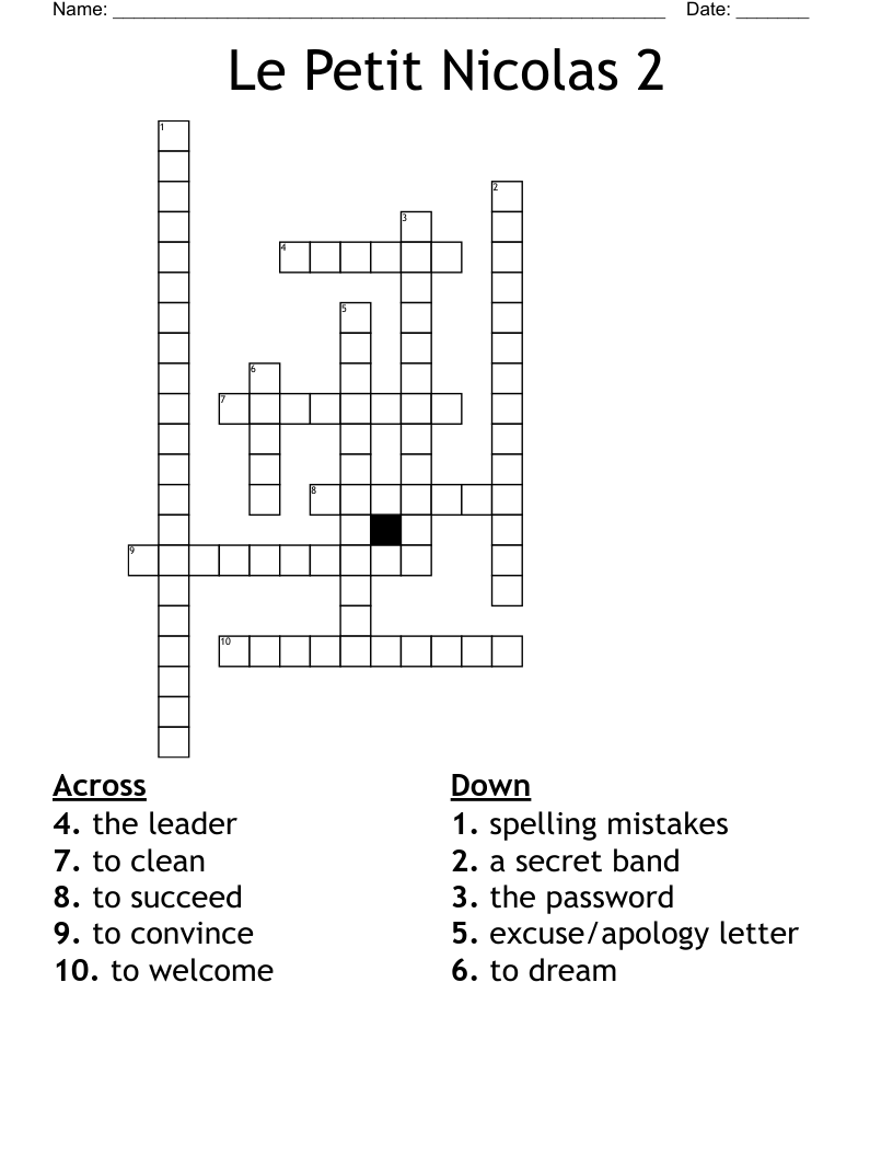 Le Petit Nicolas 2 Crossword