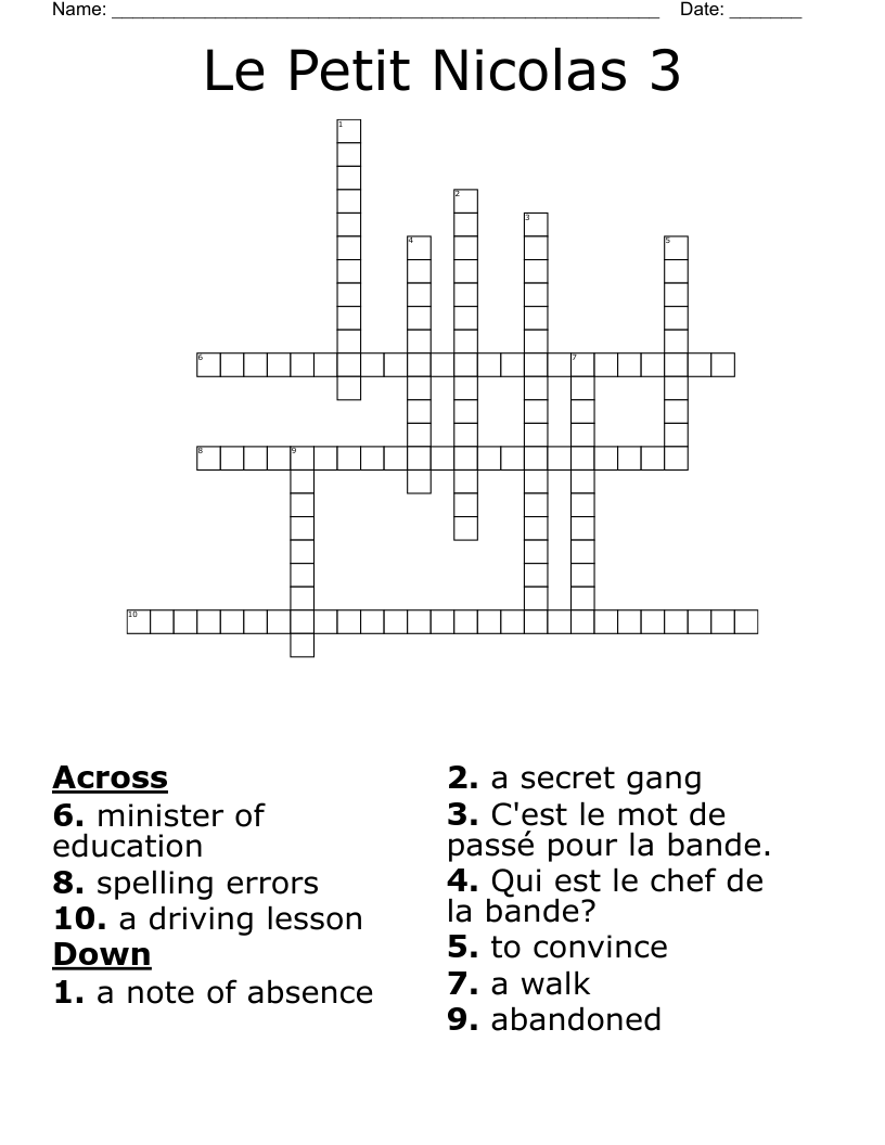 Le Petit Nicolas 3 Crossword