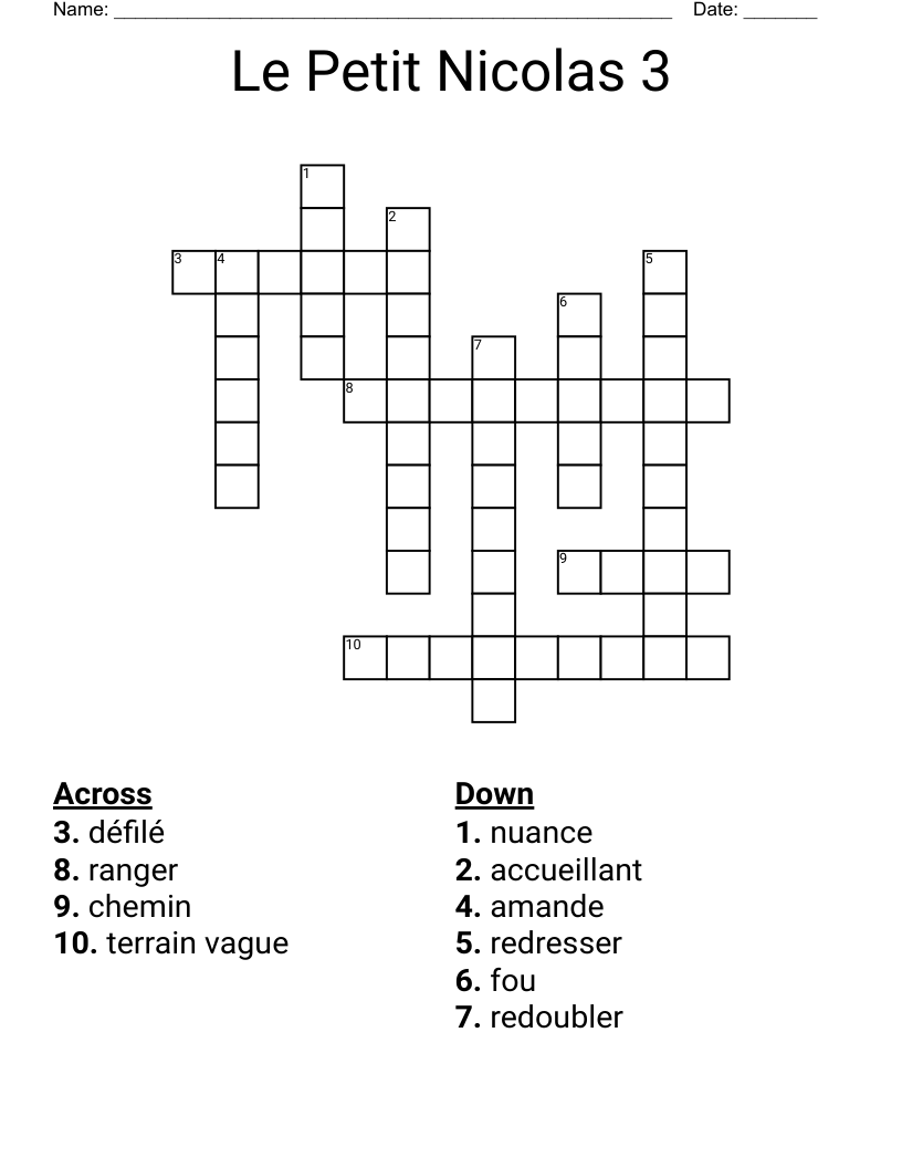 Le Petit Nicolas 3 Crossword