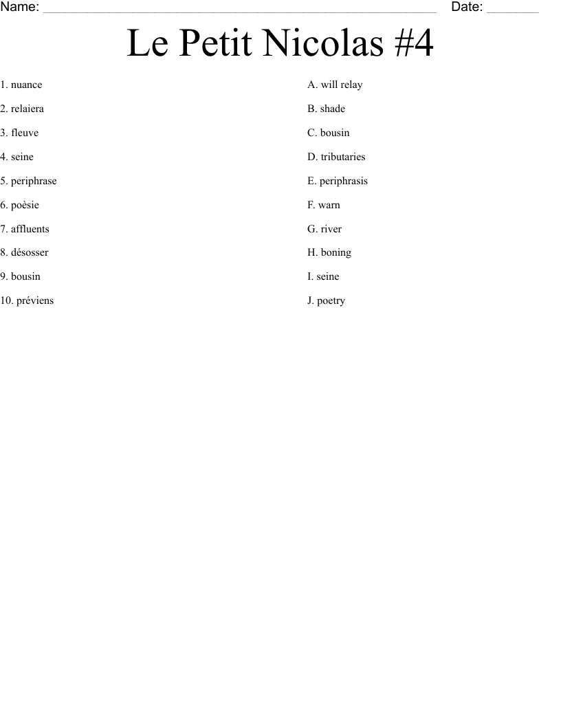 Le Petit Nicolas #4 Worksheet