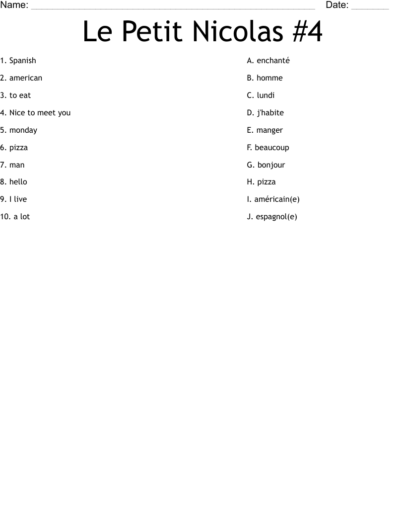 Le Petit Nicolas #4 Worksheet
