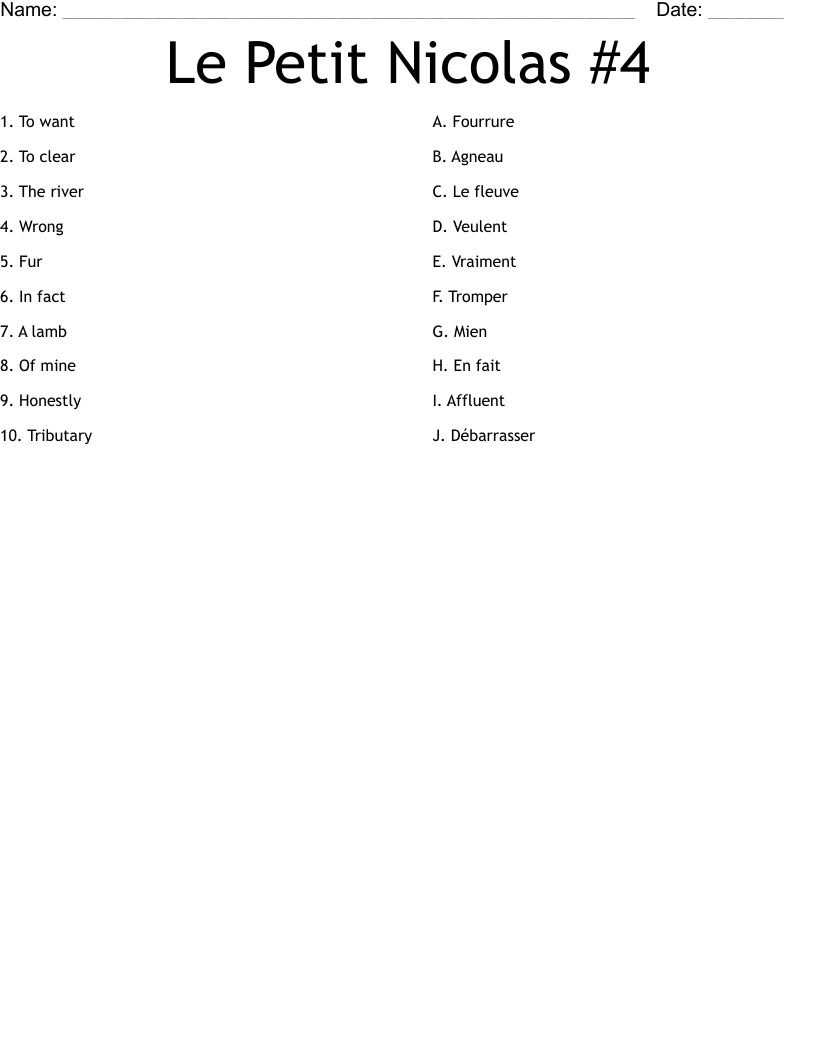 Le Petit Nicolas #4 Worksheet