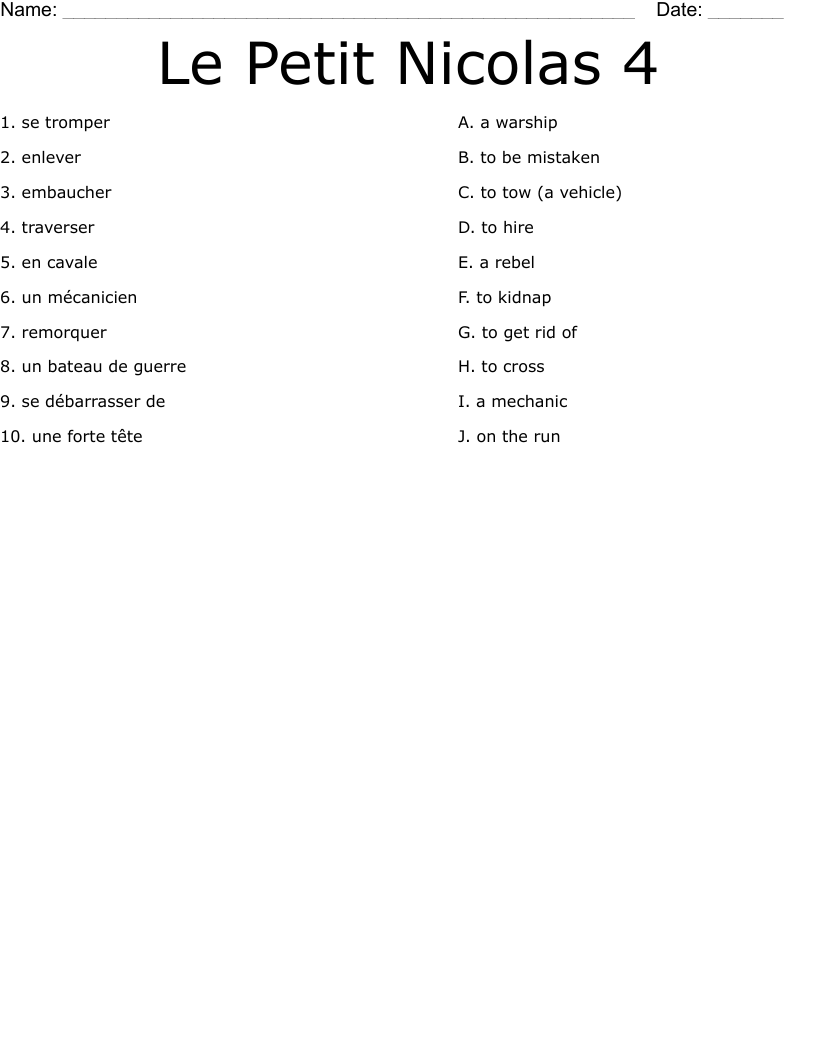 Le Petit Nicolas 4 Worksheet