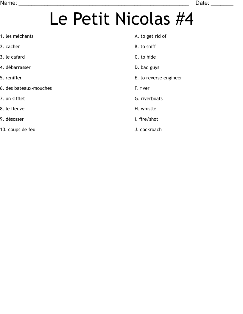 Le Petit Nicolas #4 Worksheet