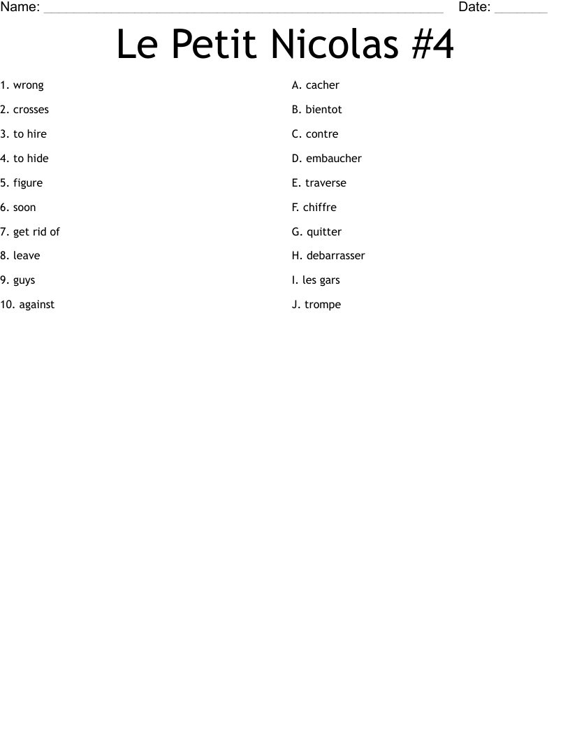 Le Petit Nicolas #4 Worksheet