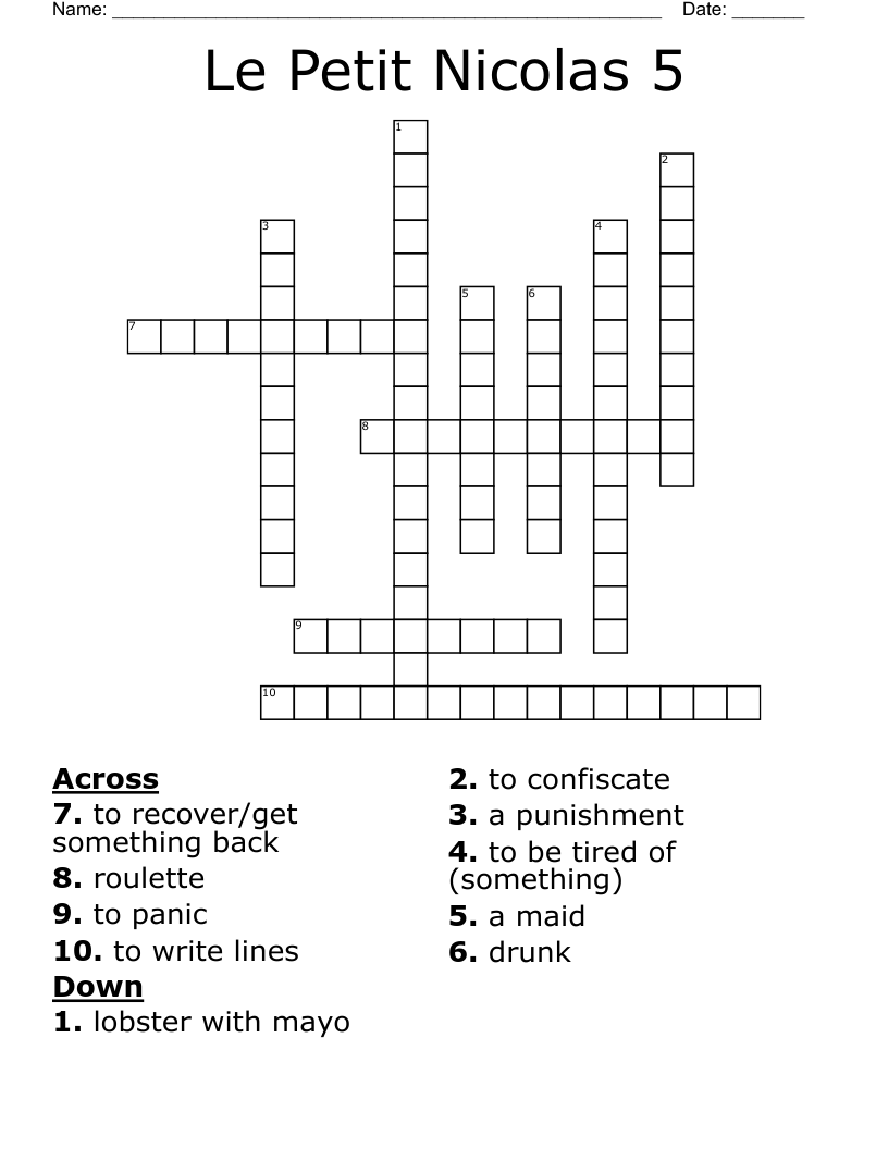 Le Petit Nicolas 5 Crossword