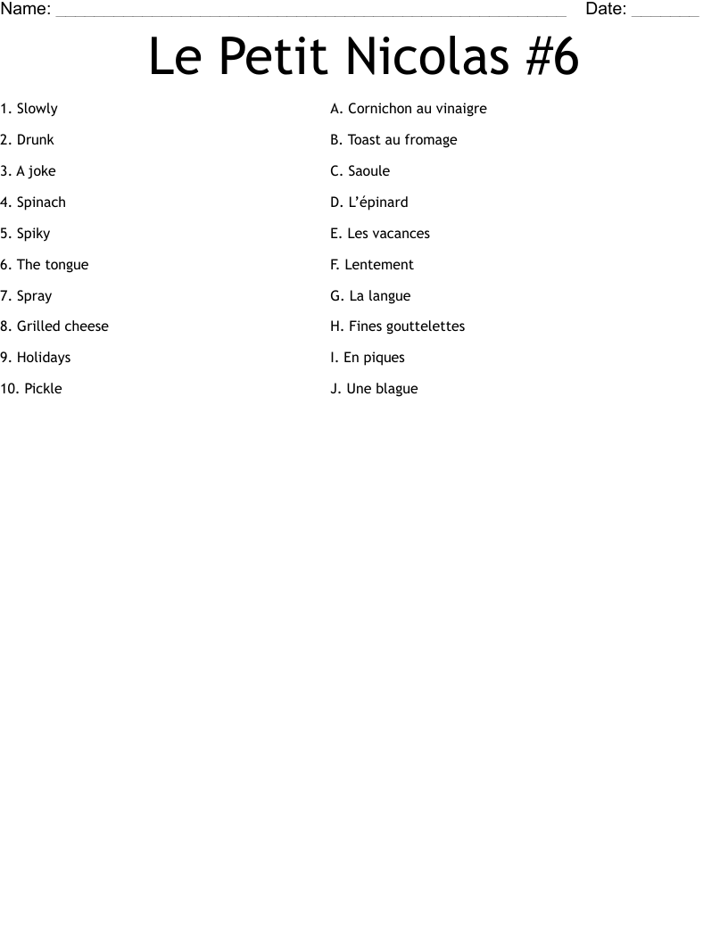 Le Petit Nicolas #6  Worksheet