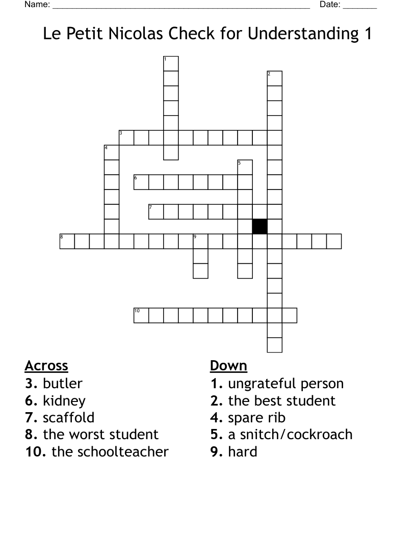 Le Petit Nicolas Check for Understanding 1 Crossword