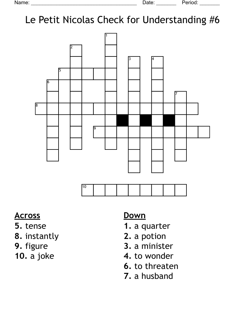 Le Petit Nicolas Check for Understanding #6 Crossword