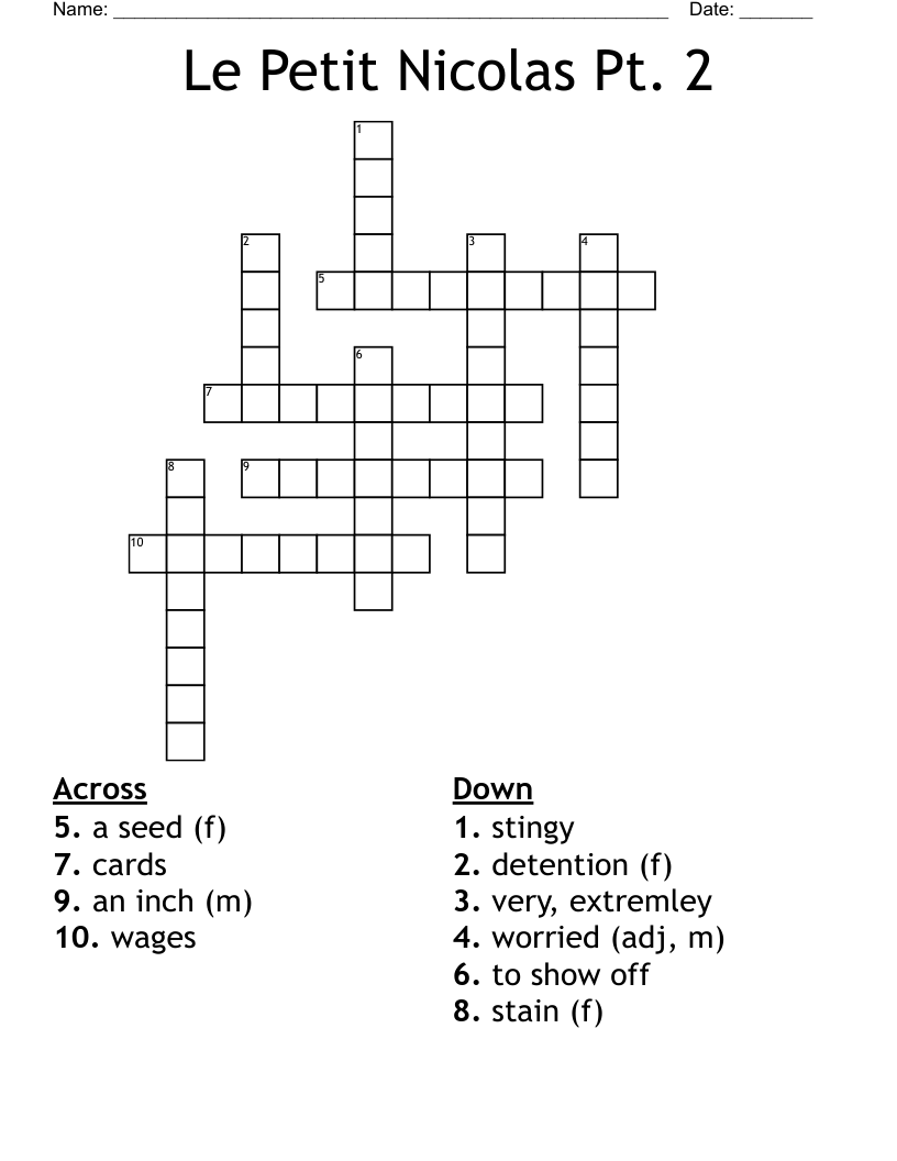 Le Petit Nicolas Pt. 2 Crossword