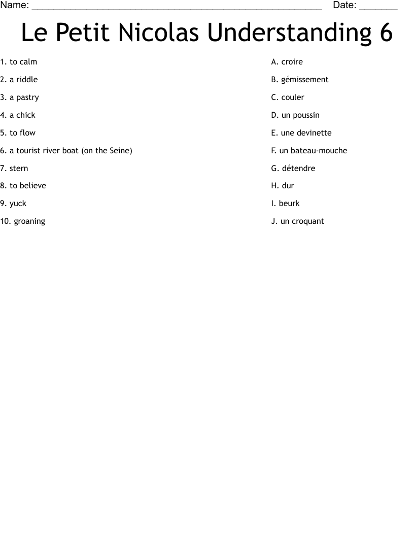 Le Petit Nicolas Understanding 6 Worksheet