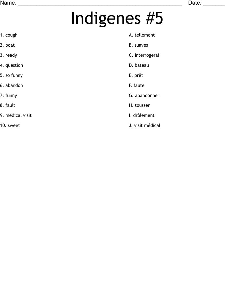 Indigenes #5 Worksheet