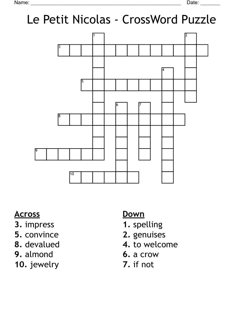 Le Petit Nicolas - CrossWord Puzzle 