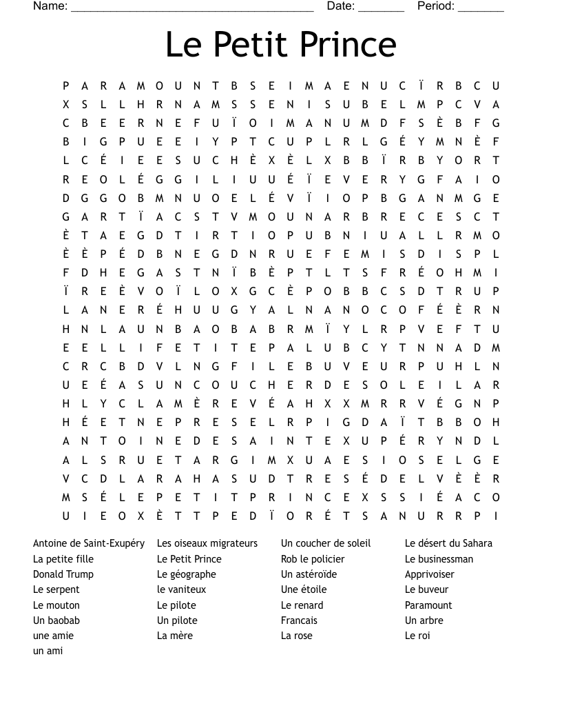 Le Petit Prince Word Search