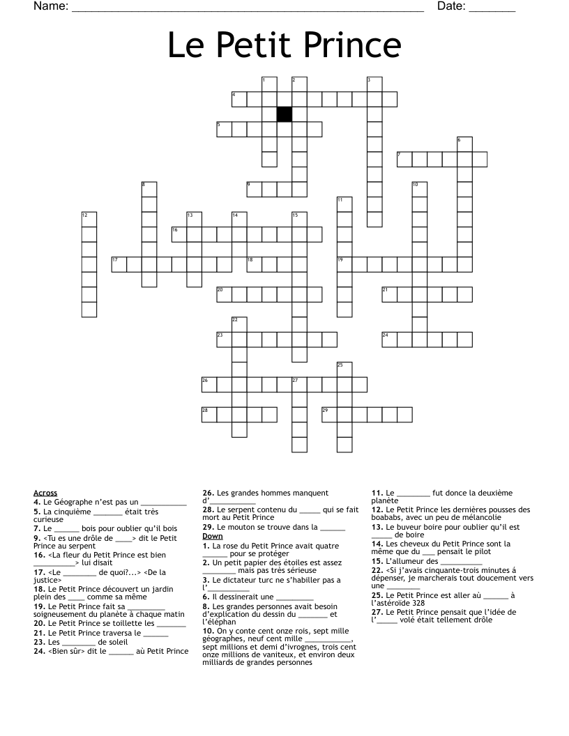 Le Petit Prince Crossword