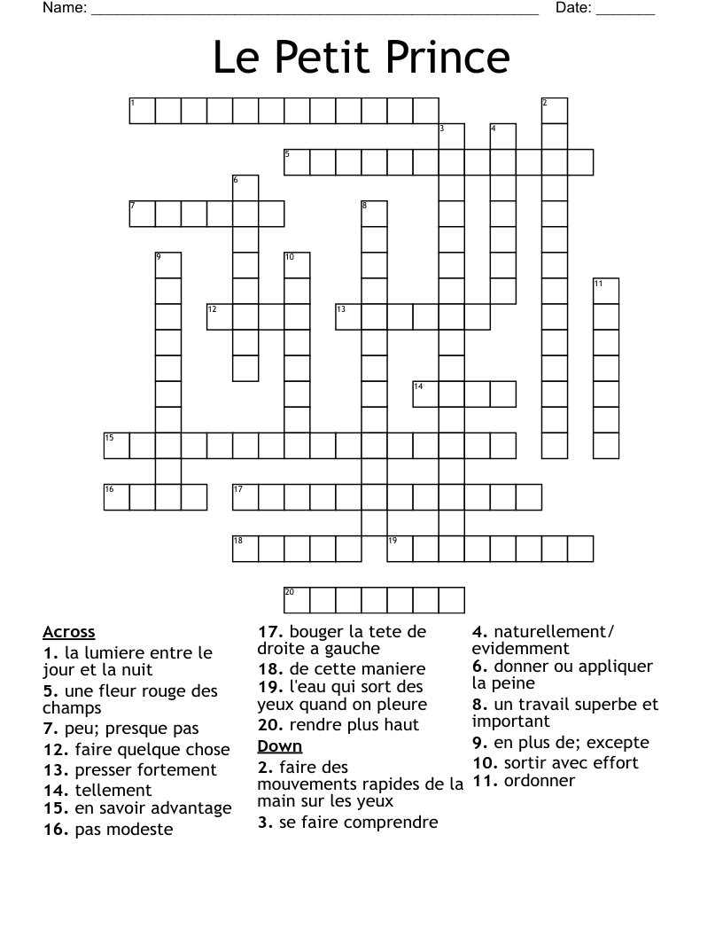 Le Petit Prince Crossword