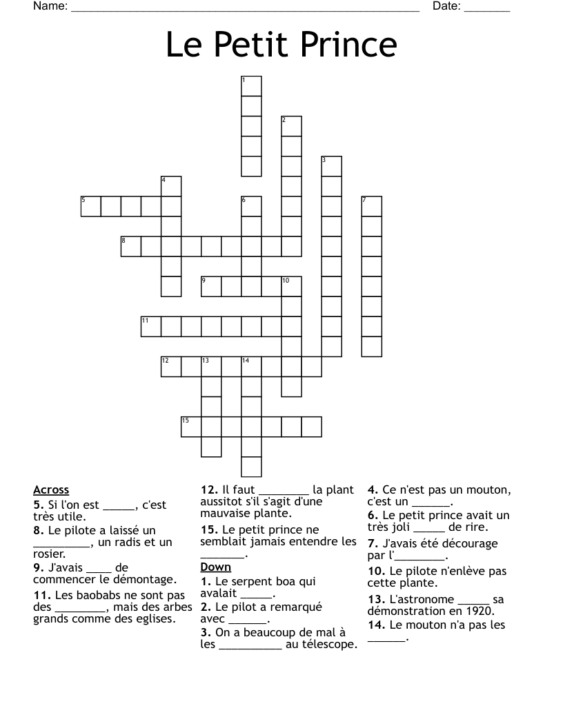 Le Petit Prince Crossword