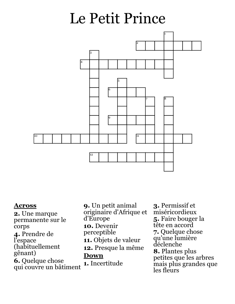 Le Petit Prince Crossword