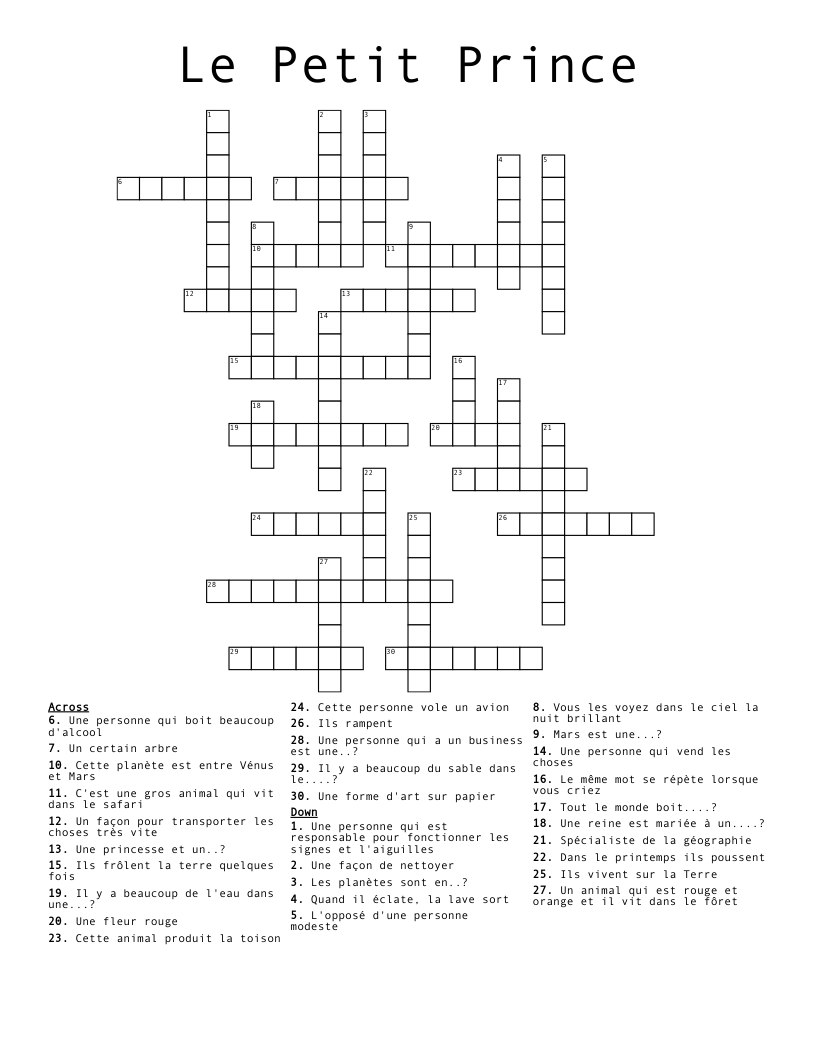 Le Petit Prince Crossword