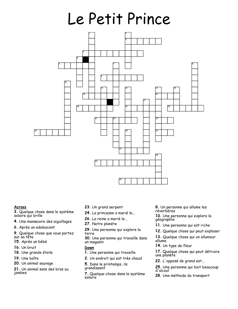 Le Petit Prince Crossword