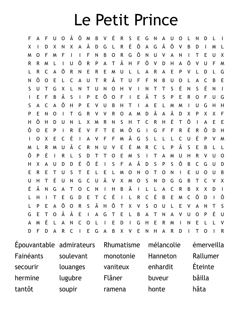 Le Petit Prince Word Search