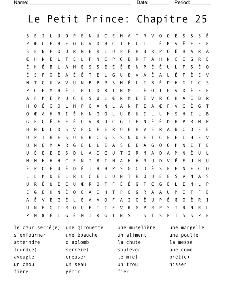 Le Petit Prince: Chapitre 25  Word Search