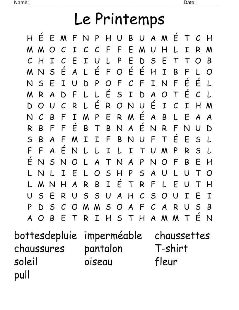 Le Printemps Word Search