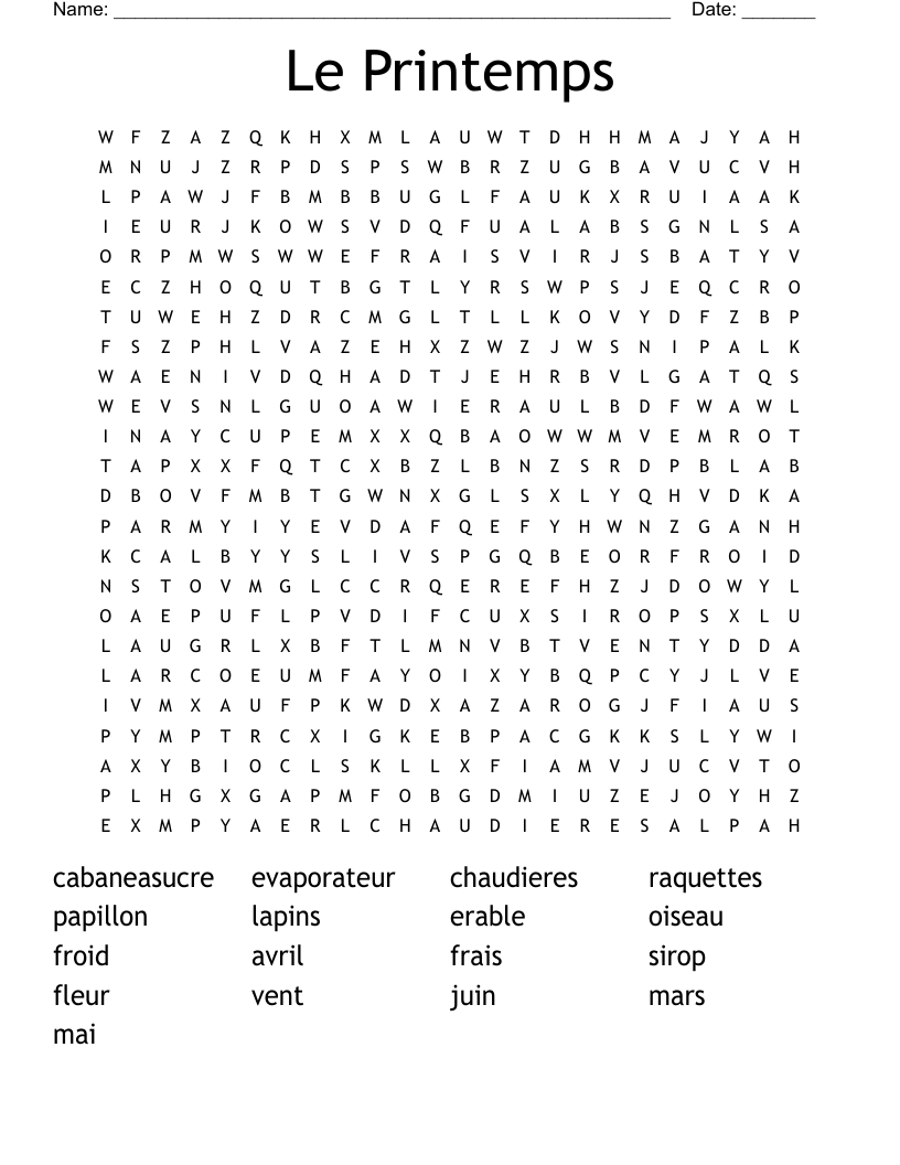 Le Printemps Word Search