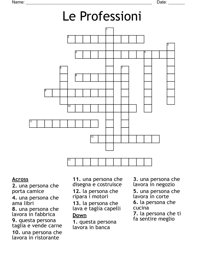 Le Professioni Crossword