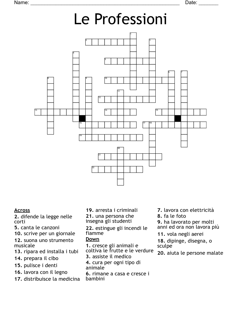 Le Professioni Crossword