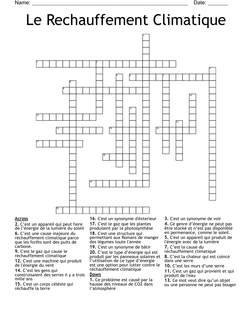 Le Rechauffement Climatique Crossword