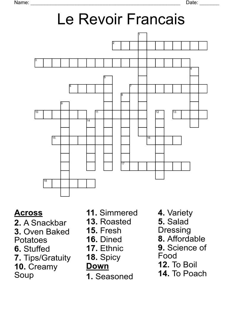 Le Revoir Francais Crossword