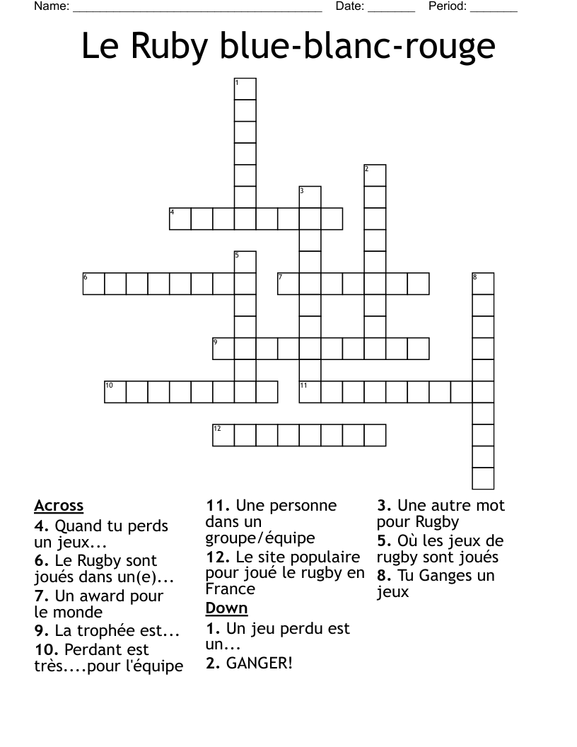 Le Ruby blue-blanc-rouge Crossword