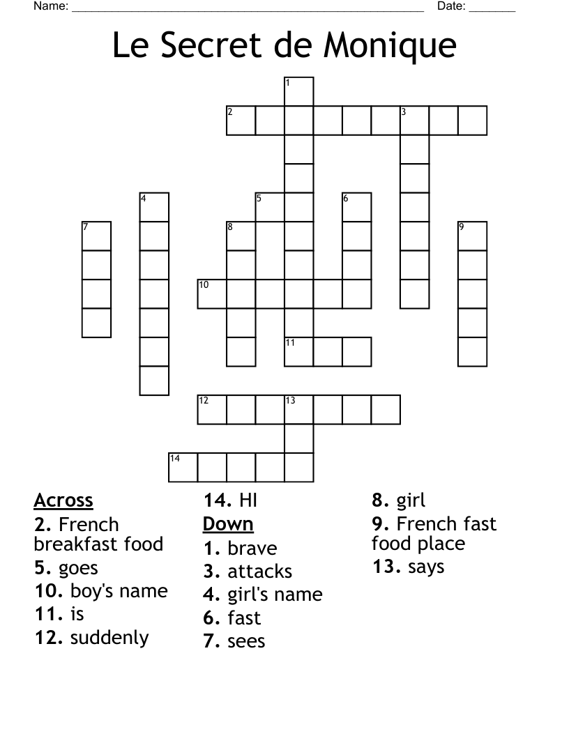 Le Secret de Monique Crossword