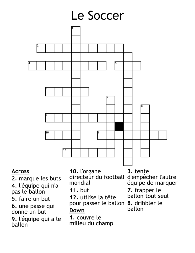 Le Soccer Crossword