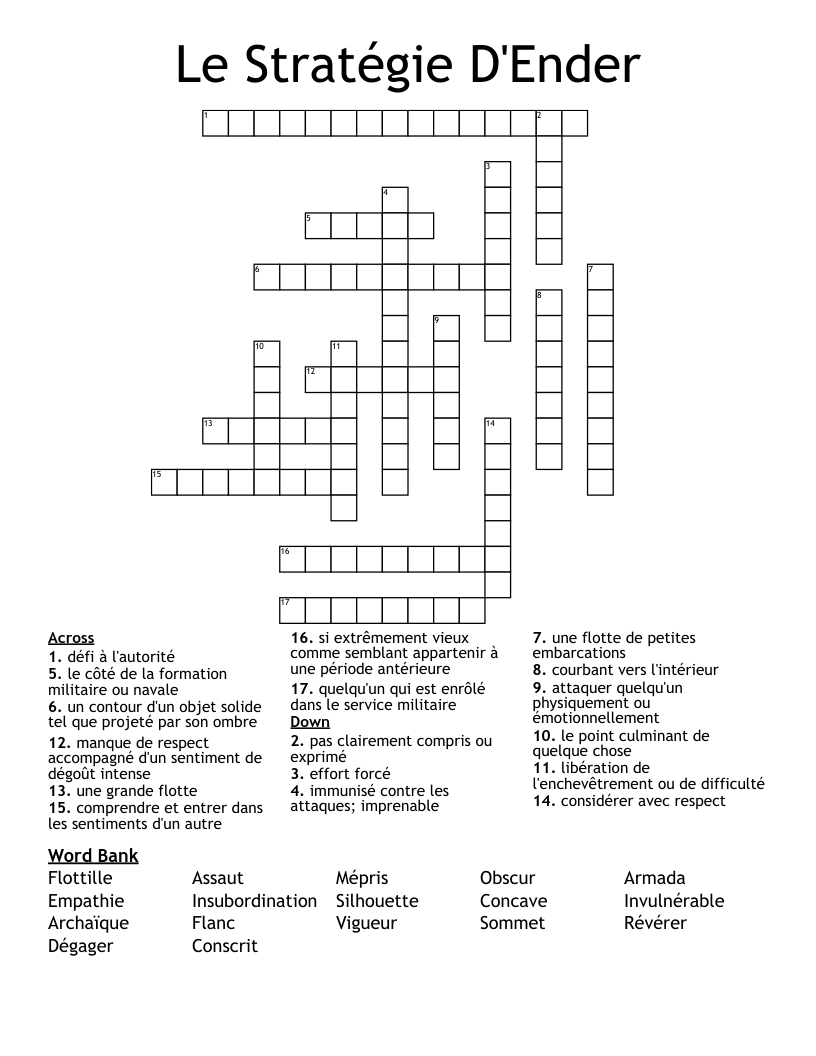 Le Stratégie D'Ender Crossword
