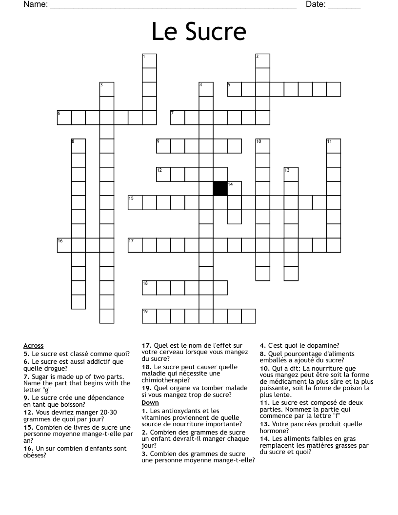 Le Sucre Crossword