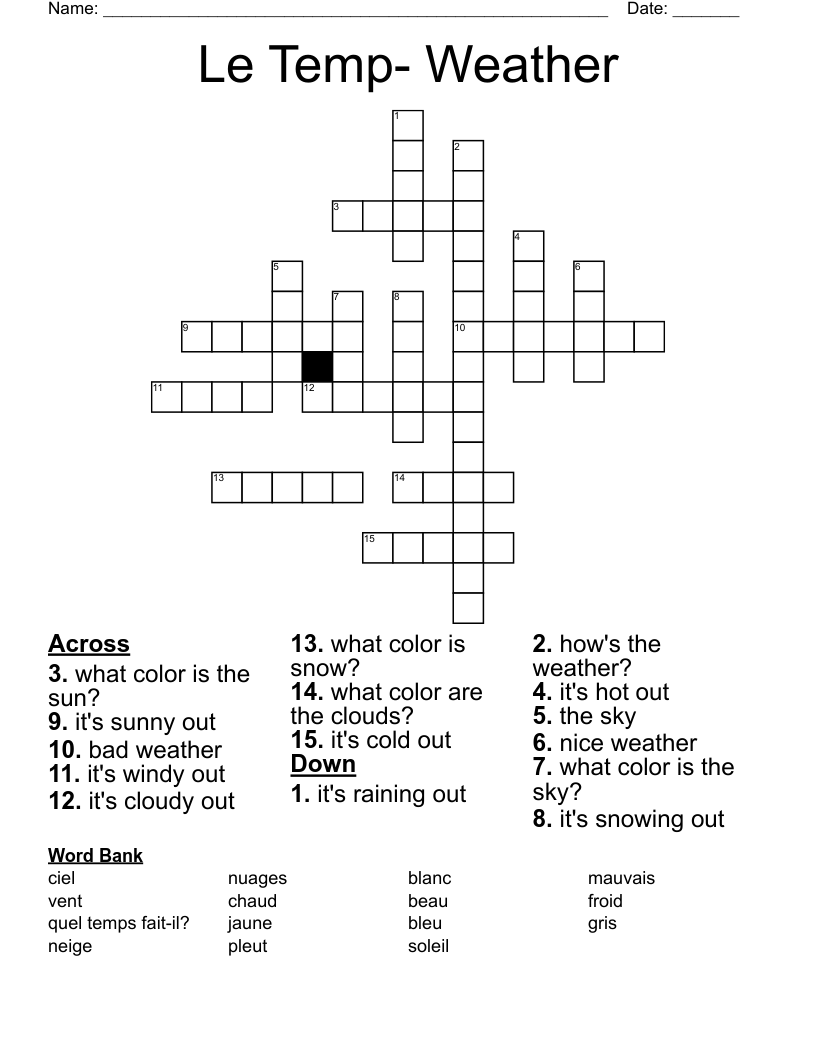 Le Temp- Weather Crossword
