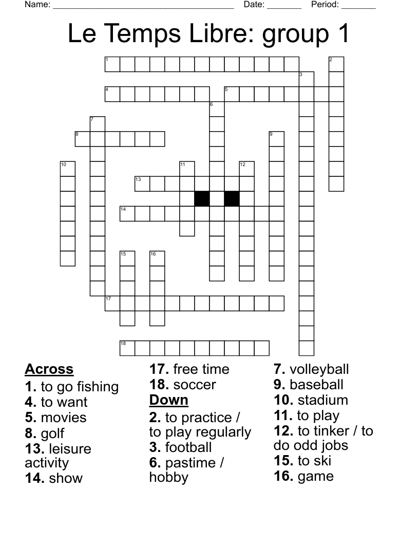 Le Temps Libre: group 1 Crossword